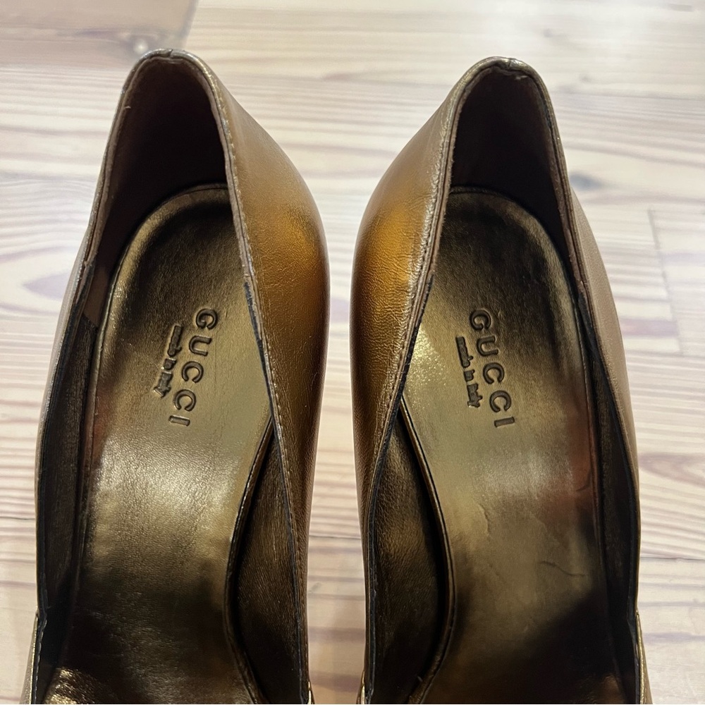 GUCCI Gold Peep-Toe Heels Size 7 - Picture 6 of 6